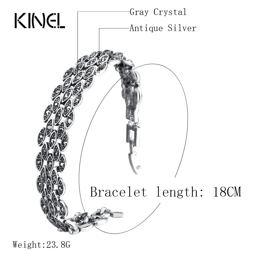 Kinel Bright Black Crystal Bracelet For Women Antique Silver Color Little Eye Link Bracelets Charm Vintage Jewelry crystal bracelet