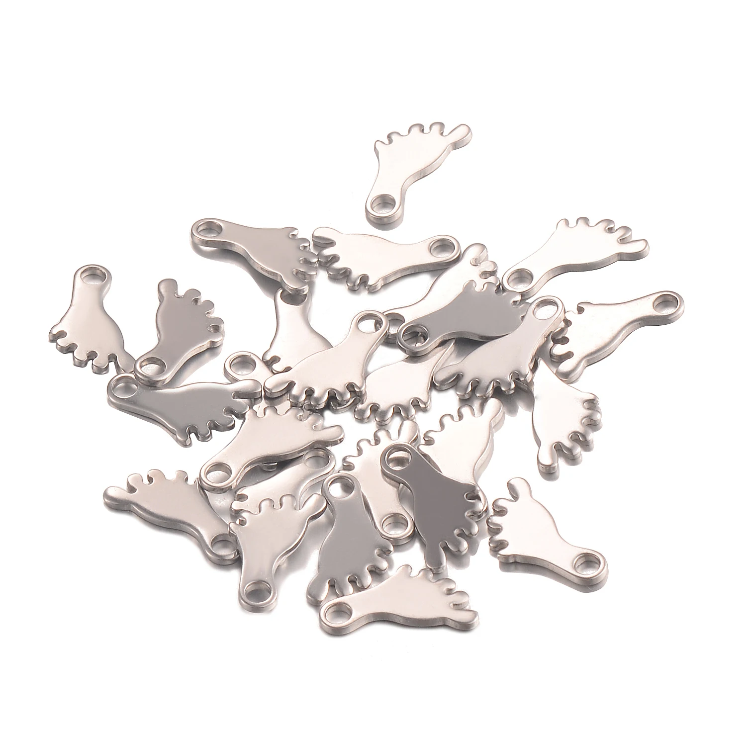 

50pcs Stainless Steel Small Feet Makinging Tags ID Necklace Jewelry DIY Paw Findings Tag for Logos Not Turn Off Color