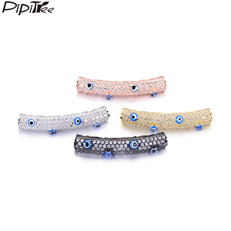 

Pipitree Enamel Evil Eyes CZ Zircon Tube Beads for Jewelry Making Copper White Gold Color DIY Beads Charms fit Bracelet Necklace