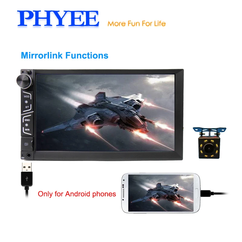 

7" Bluetooth Autoradio Mirror Link USB Car Radio Stereo 2 Din Audio Video Mp5 Player Head Unit Rear View Camera PHYEE VX6608BT