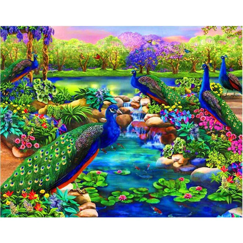 NEW Diamond Painting Cross Stitch Full Embroidery Peacock Playing