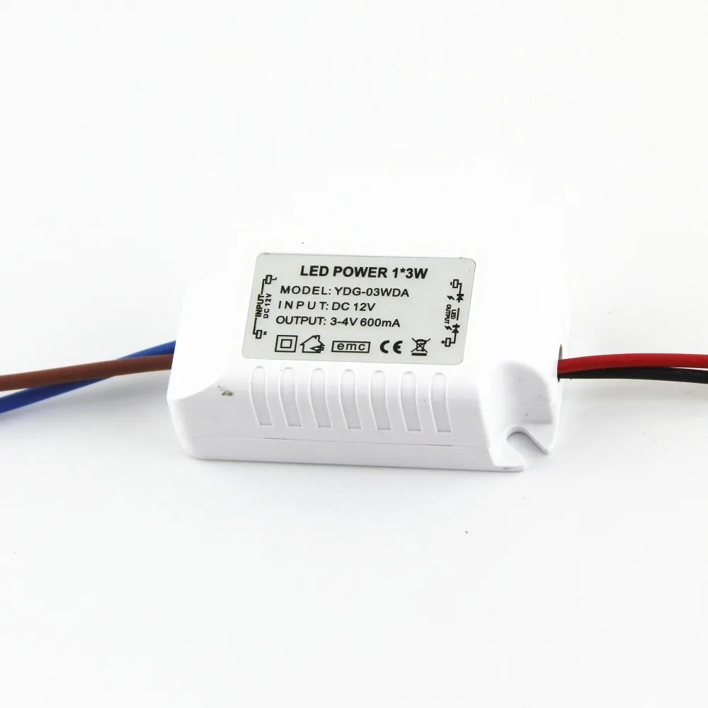 Бесплатная доставка 4 шт. 1x3 Вт 600mA Led Driver 3 Вт Питание DC12V Трансформеры