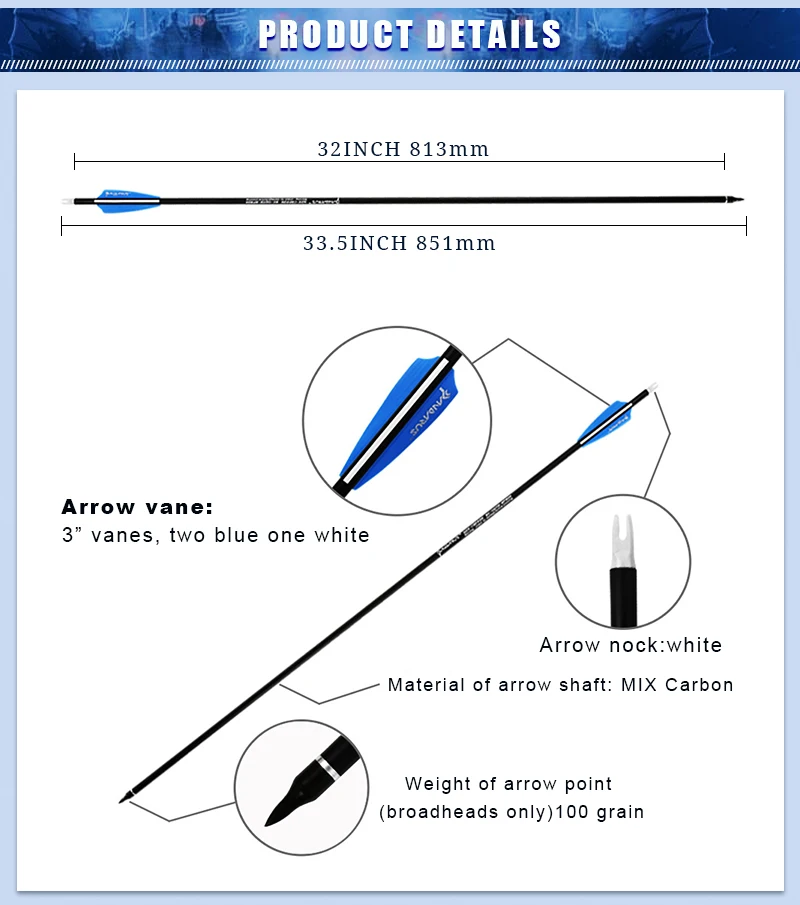 PANDARUS стрел и стрел для стрельбы из лука под открытым 28/30/32 дюймов позвоночника 500 углерода для игры в дартс практика охотничьих стрел съемный для молодежи соединение изогнутый лук мишень
