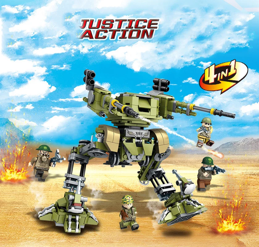 Just Action 4 In 1 Combat Robot Mortar Armored Car Model Military Blocks Set Bricks Educational Toys for Children Gift | Игрушки и хобби