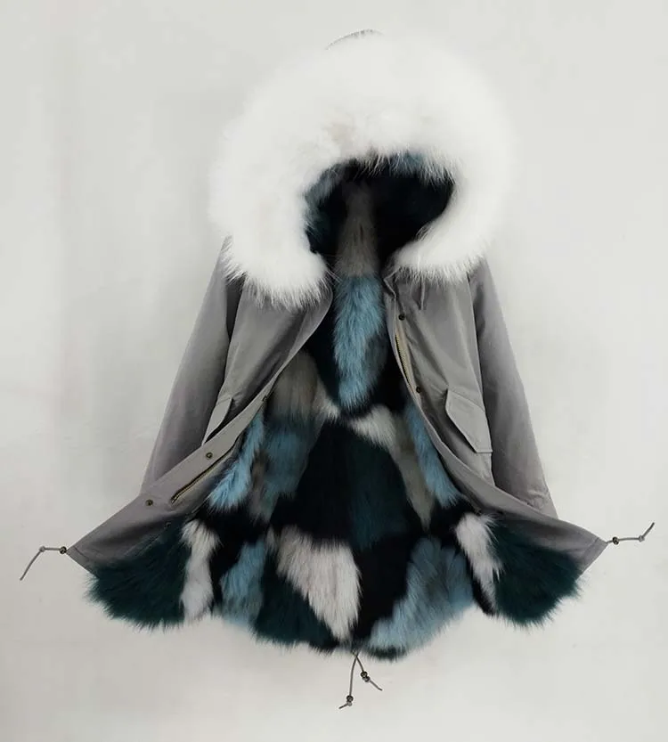 Мао Конг натуральный мех пальто зимняя куртка женская длинная парка натуральный мех енота воротник натуральный Лисий Мех бежевый роскошный уличная