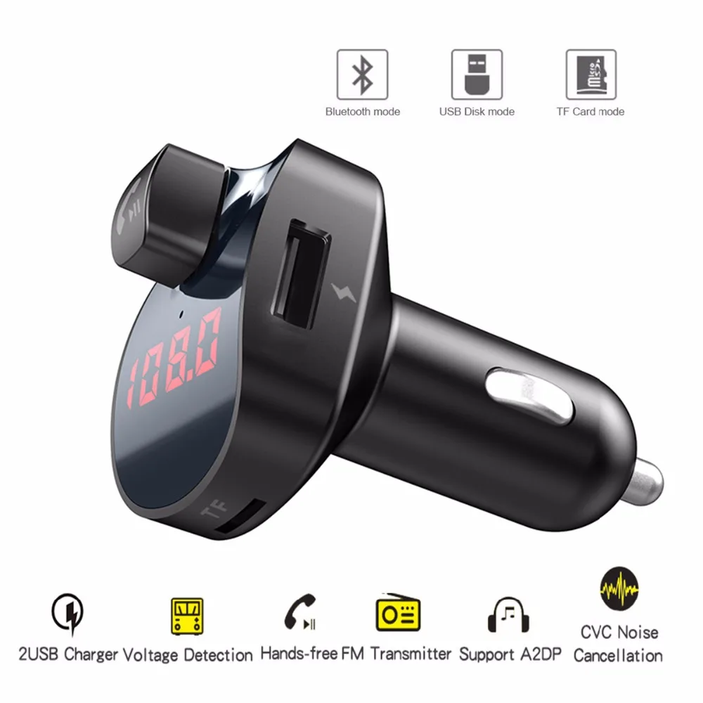 

Auto FM Transmitter Bluetooth 4.2 Car Handsfree Kit Dual USB Phone Charger Stereo Audio Receiver TF card USB AUX Voltage Tester