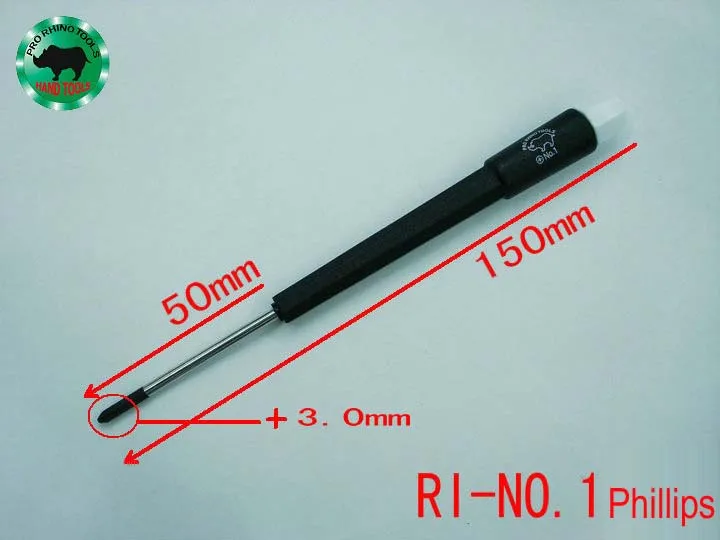 

Japanese RHINO RI-No.1 Phillips Screwdriver High Carbon Steel with Magnetic, Precision, 3.0mm Diameter, 50*150mm Length