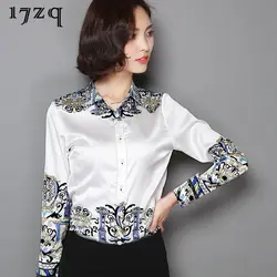 17zq 2018 новые женские рубашки Офисные женские туфли Белый Мода шифон Осенняя рубашка Классический элегантный печати рубашки для женщин S9051