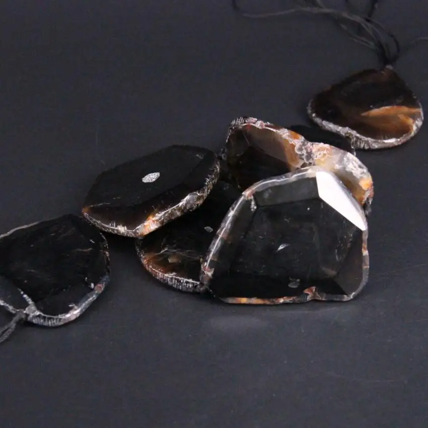 Большой размер Approx7PCS/strand натуральный черный ограненные Агаты плиты ломтик Самородок Свободные бусины, Onxy драгоценные камни камень Подвески Ювелирных изделий