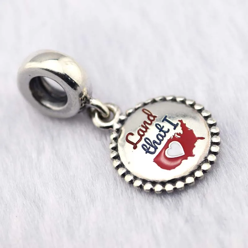 

Pandulaso Land That I Love Heart & USA Map Red Floating Beads for Jewelry Making Fit DIY Charms Bracelets New Silver 925 Jewelry