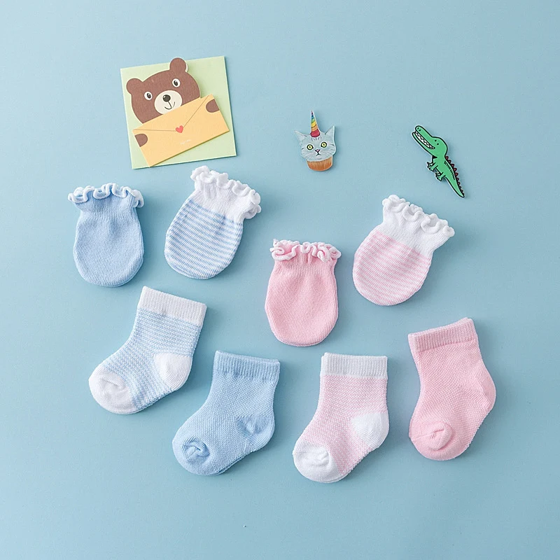 

4Pairs/Lot Newborn Baby Socks Gloves Set Soft Cotton Baby Girl Boy Socks Infant New Born Breathable Socks recien nacido