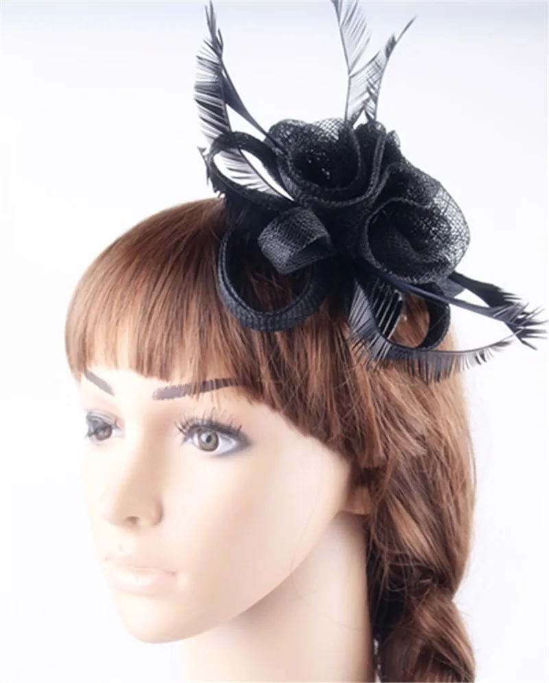 Black or 21Colors DIY small roses fascinators hair comb sinamay fashion feather headdress