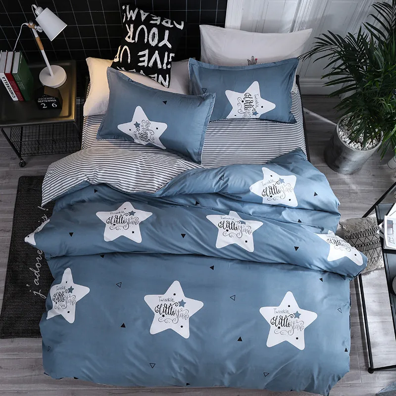 

Cute cartoon lattice star cloud Creativity British style 4pcs/3pcs Duvet Cover Sets Soft Polyester Bed Linen Flat Bed Sheet