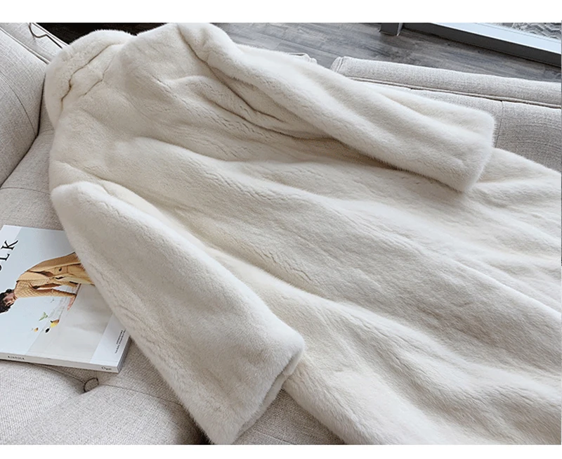 M.Y.FANSTY Winter Women's Imports Mink Coat Real Fur Coat Turn-Down Collar Beading Pure White Slim Loss Long Mink Fur Coats