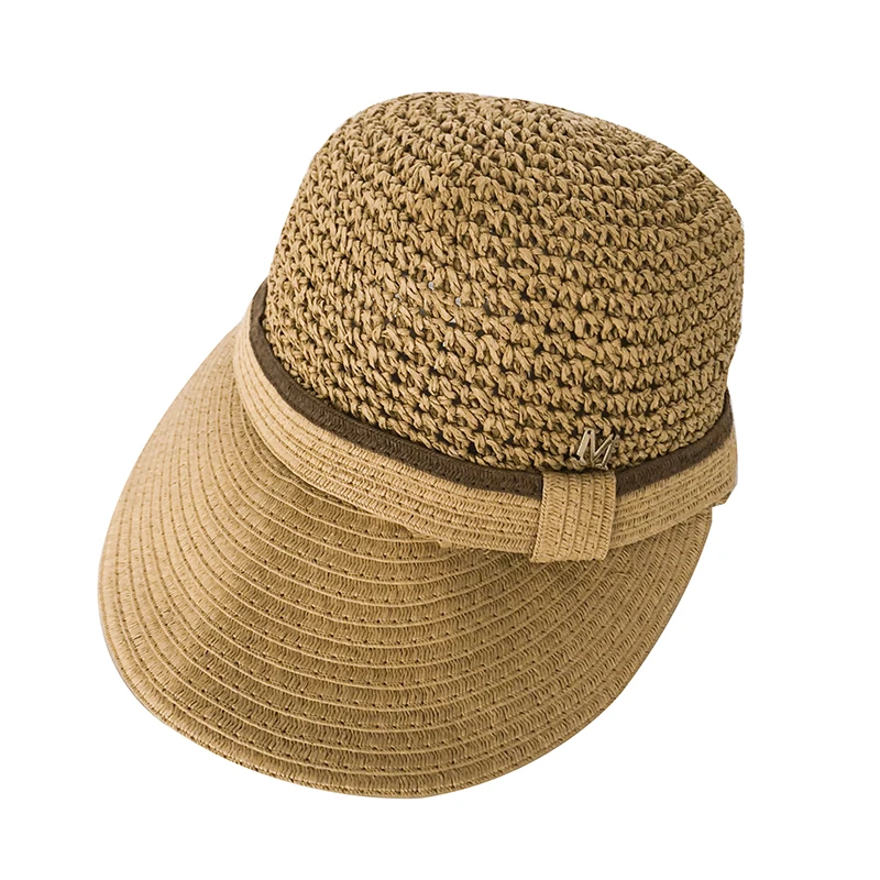 

Hand-woven straw straw visor woman summer beach hat Panama sombrero outdoor protection UV floppy cap fashion wide-brimmed hat