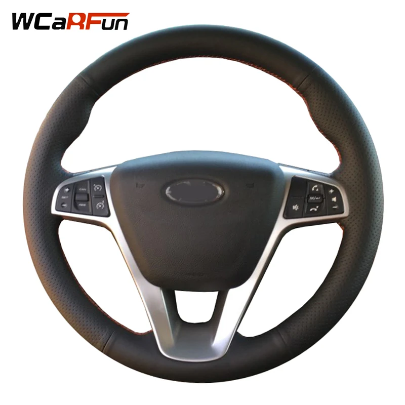 WCaRFun DIY Black Genuine Leather Hand-stitched Car Steering Wheel Cover for Lada Vesta 2015 2016 2017 WCaRFun DIY Black Genuine Leather Hand-stitched Car Steering Wheel Cover for Lada Vesta 2015 2016 2017