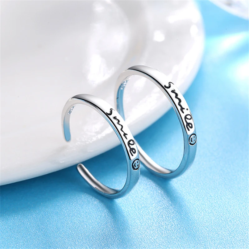 

Simple Trendy Letters Smile Face Couple Adjustable Rings 925 Sterling Sliver Real Price Forever Love Lima Peru Rings Women R283