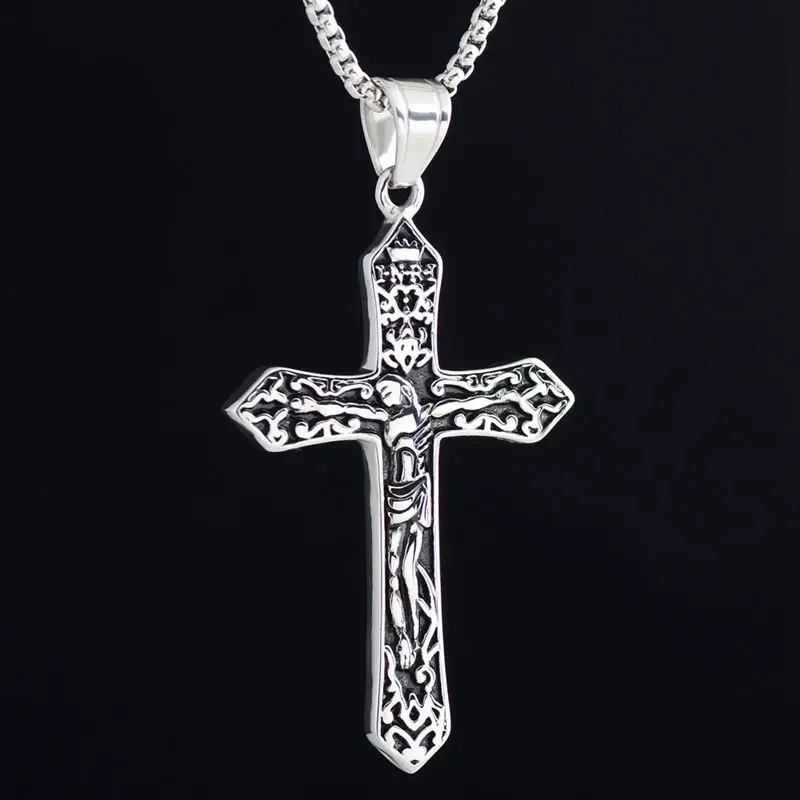 Quality Titanium Steel Jesus Cross Pendant Necklace Christian Amulet