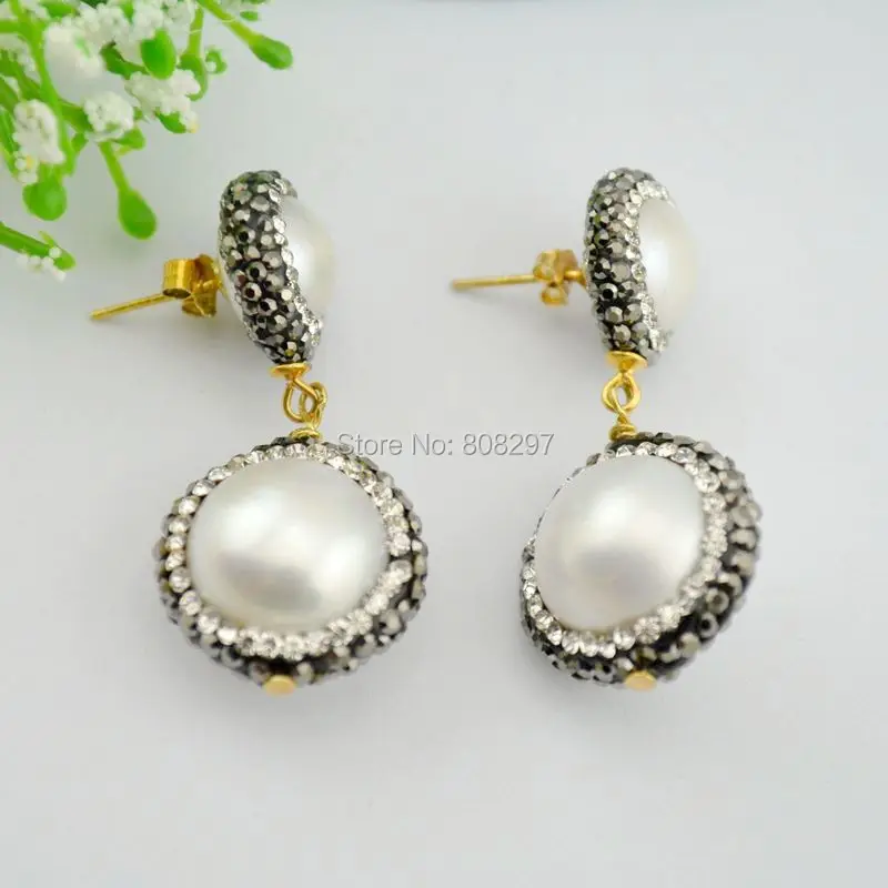 

4Pairs Nature Shell Pearl Round Dangle Earrings with Crystal Zircon Paved Pearl Earrings, Charm Jewelry Earrings