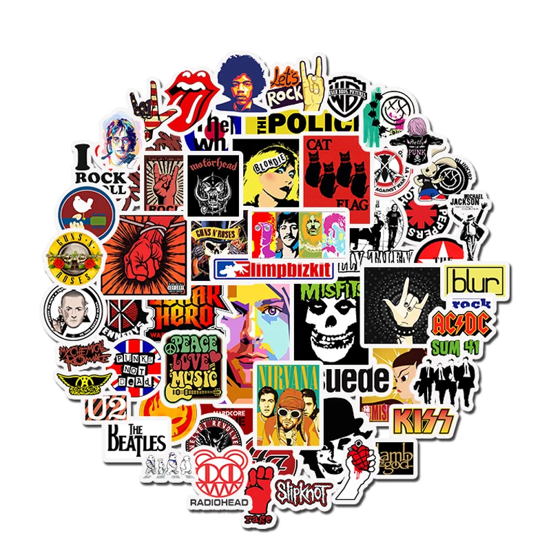 50 PCS Rock Sticker Music Retro Rocking Roll Band Graffiti JDM Stickers to DIY Guitar Laptop Luggage Skateboard Car Snowboard