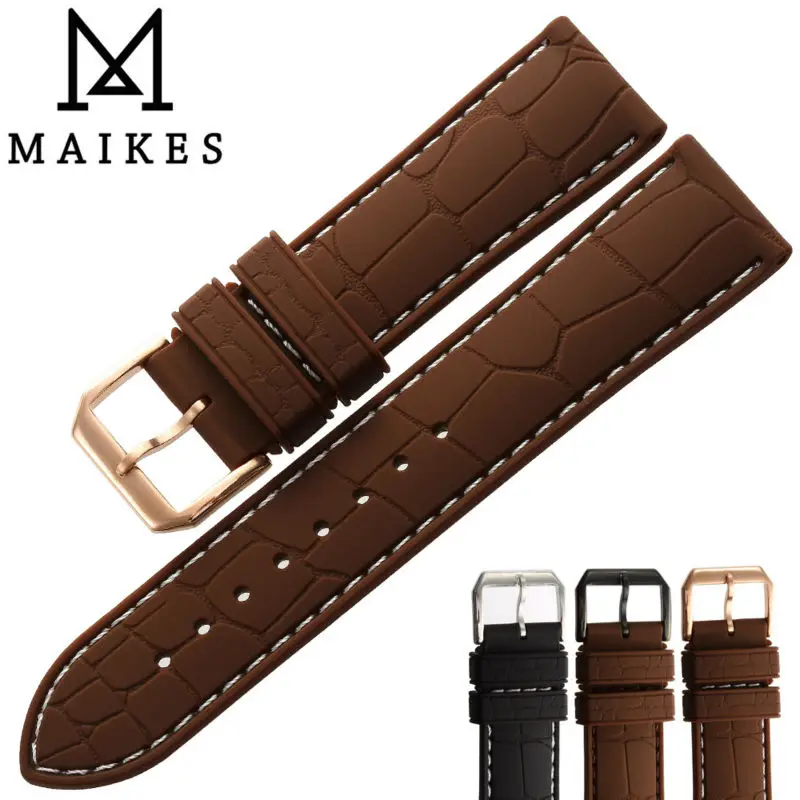 Ремешок силиконовый для часов MAIKES резиновый Коричневый спортивный браслет