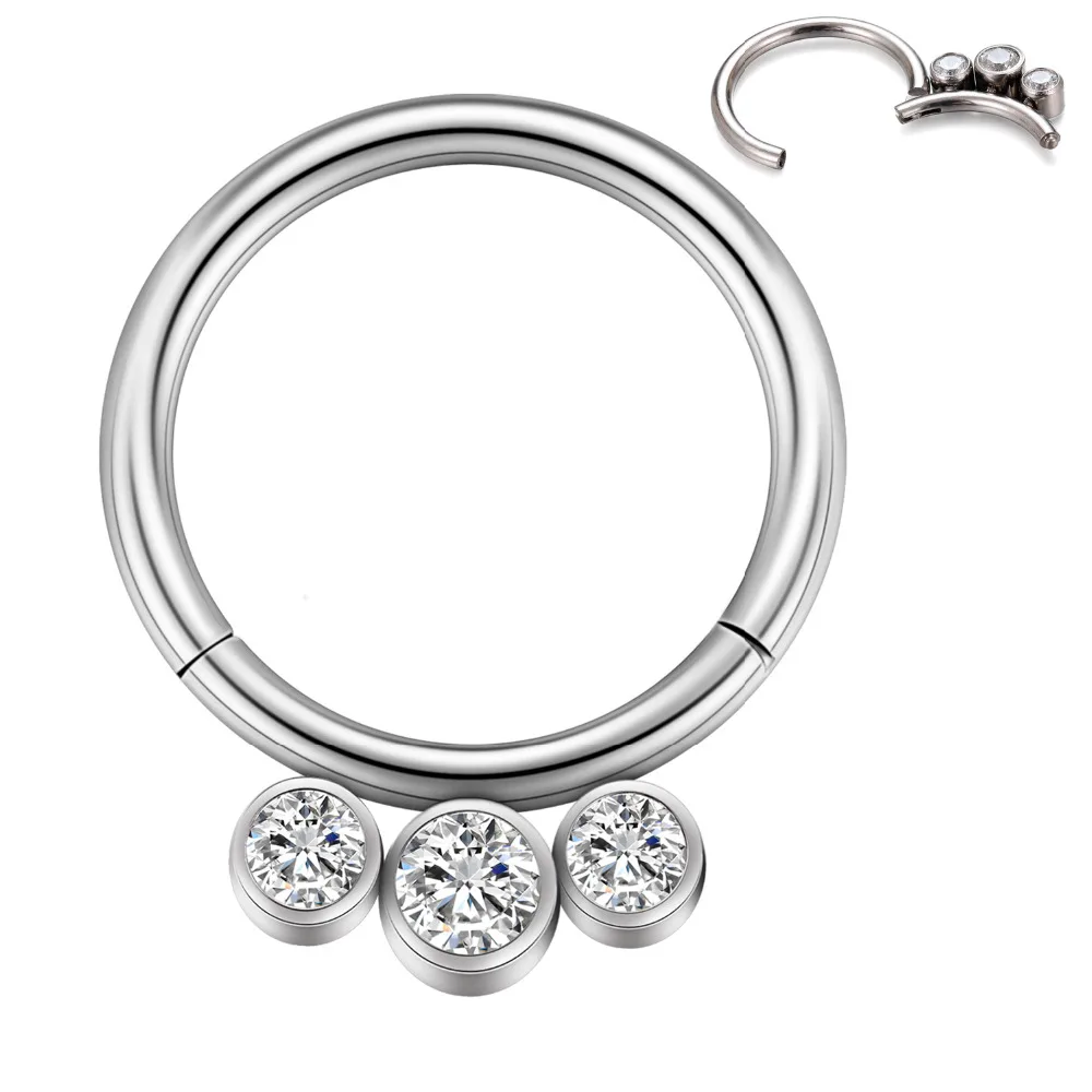 

GAGABODY 16G 10mm G23 Titanium Hinged Septum Clicker Segment Nose Closure Ring Ear Cartilage Body Jewelry Prong Set Clear CZ Gem