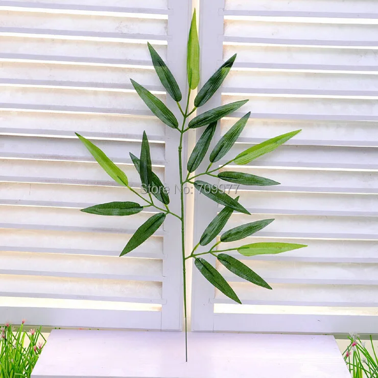 

10 pcs Artificial Bamboo Leaf Green Plants silk leaves Bamboos Plant with plastic stem for home garden wedding decoration
