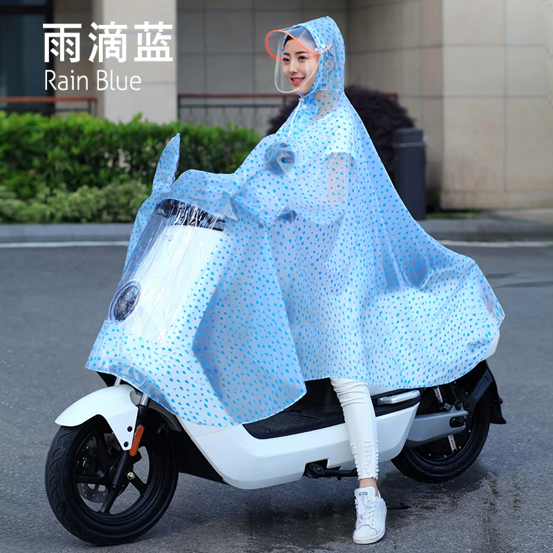 15.Single double rain poncho raincoat Transparent waterproof rain gear electric bicycle battery car motorcycle ladies poncho adult battery car rain poncho FashionableRain blue
