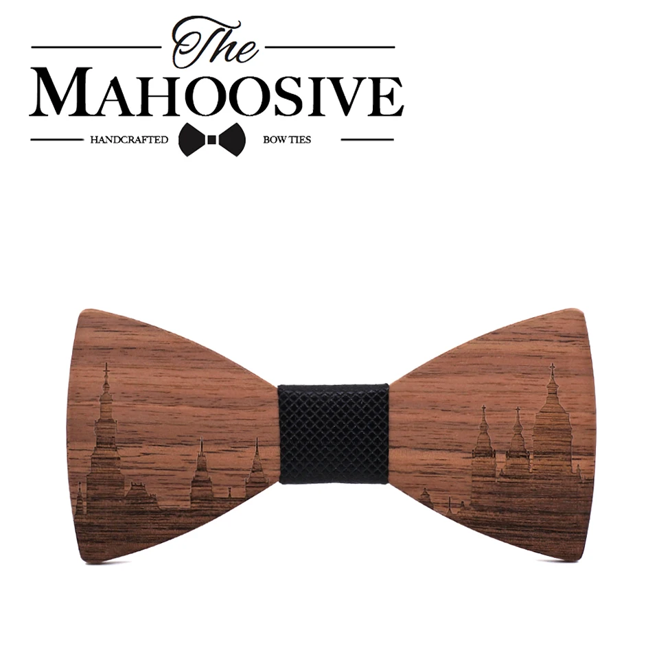 

MAHOOSIVE Wooden Bowtie Gift Cravat Men Groom Necktie Wedding Suit Party AMSTERDAM Skyline Wood Bow Tie Gravata Butterfly