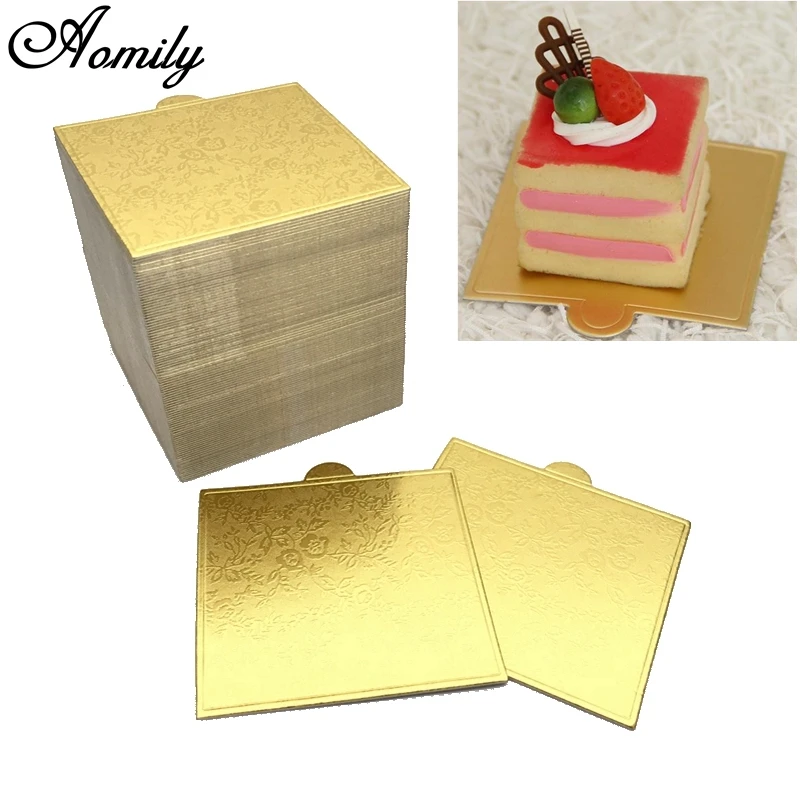 Aomily 100pcs/Set Gold Printing Square Mousse Cake Boards Paper Cupcake
