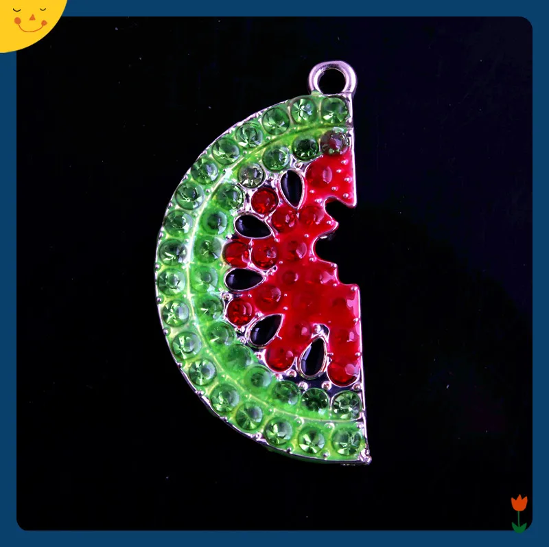 

OYKZA 40*22mm Fashion Jewelry 5pcs Zice Alloy Watermelon Rhinestone Pendants for Chunky Beads Necklace Making