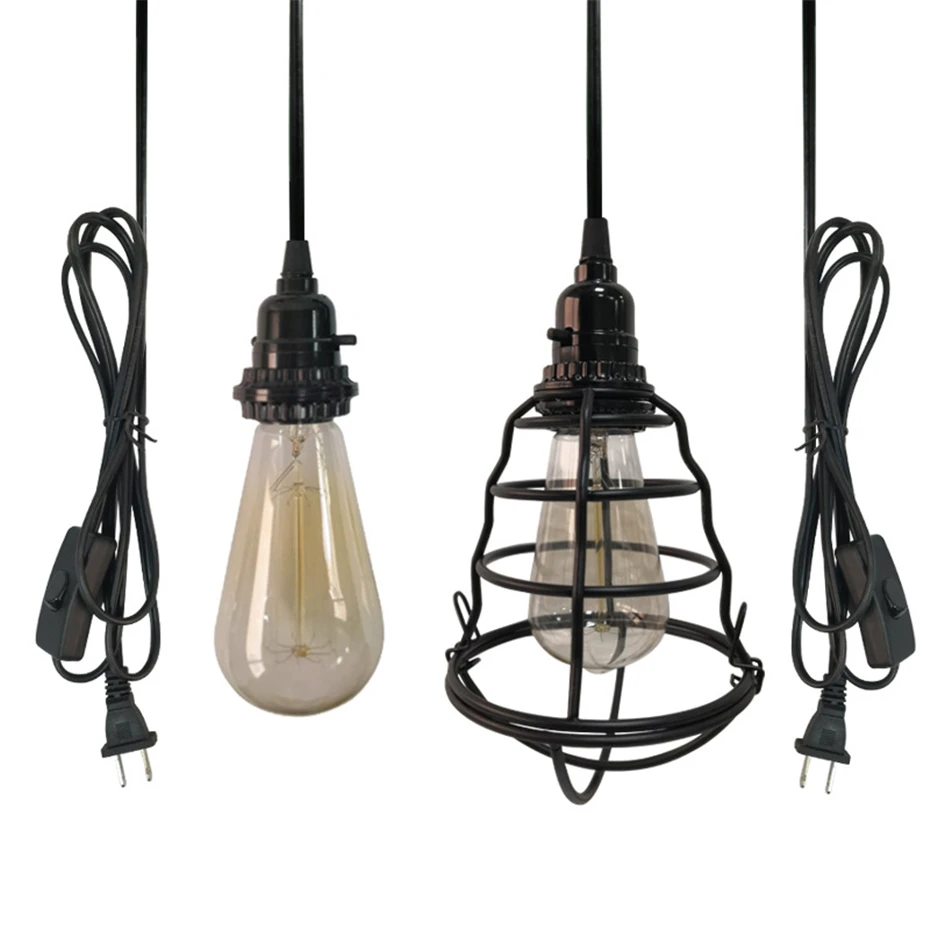 

Retro Industrial US Plug Pendant Lights Metal Cage Wire Hanging Lamp Luminaria For Living Room Coffee Shop Bar Loft Switch Lamps