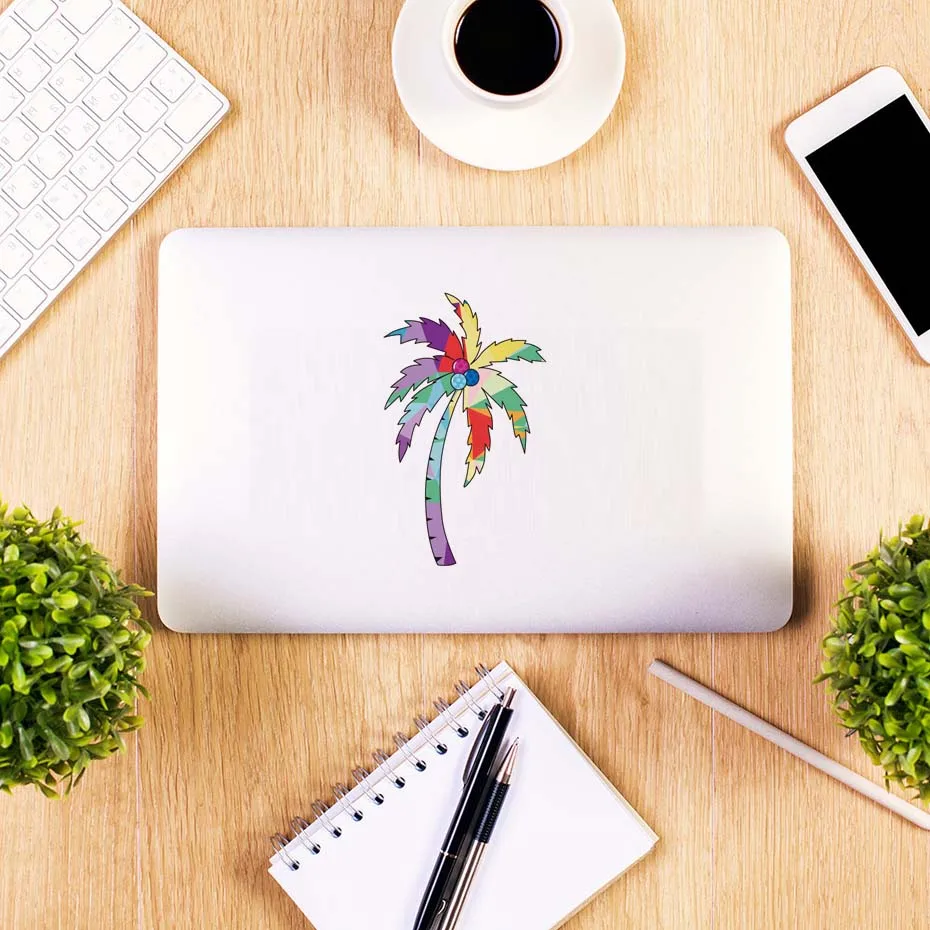 Color Coconut Tree Laptop Stickers Removable Vinyl Wall Decals PVC Art