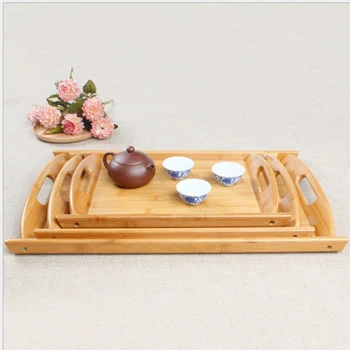 

Rectangle Bamboo Butler Serving Tray With Double Handles Party Platter
