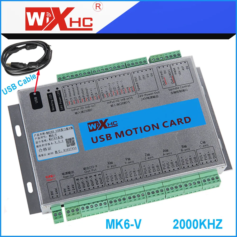 

XHC New 6 Axis Mach3 Motion Control Card 2000KHZ frequency mach3 USB Breakout Board MK6-V