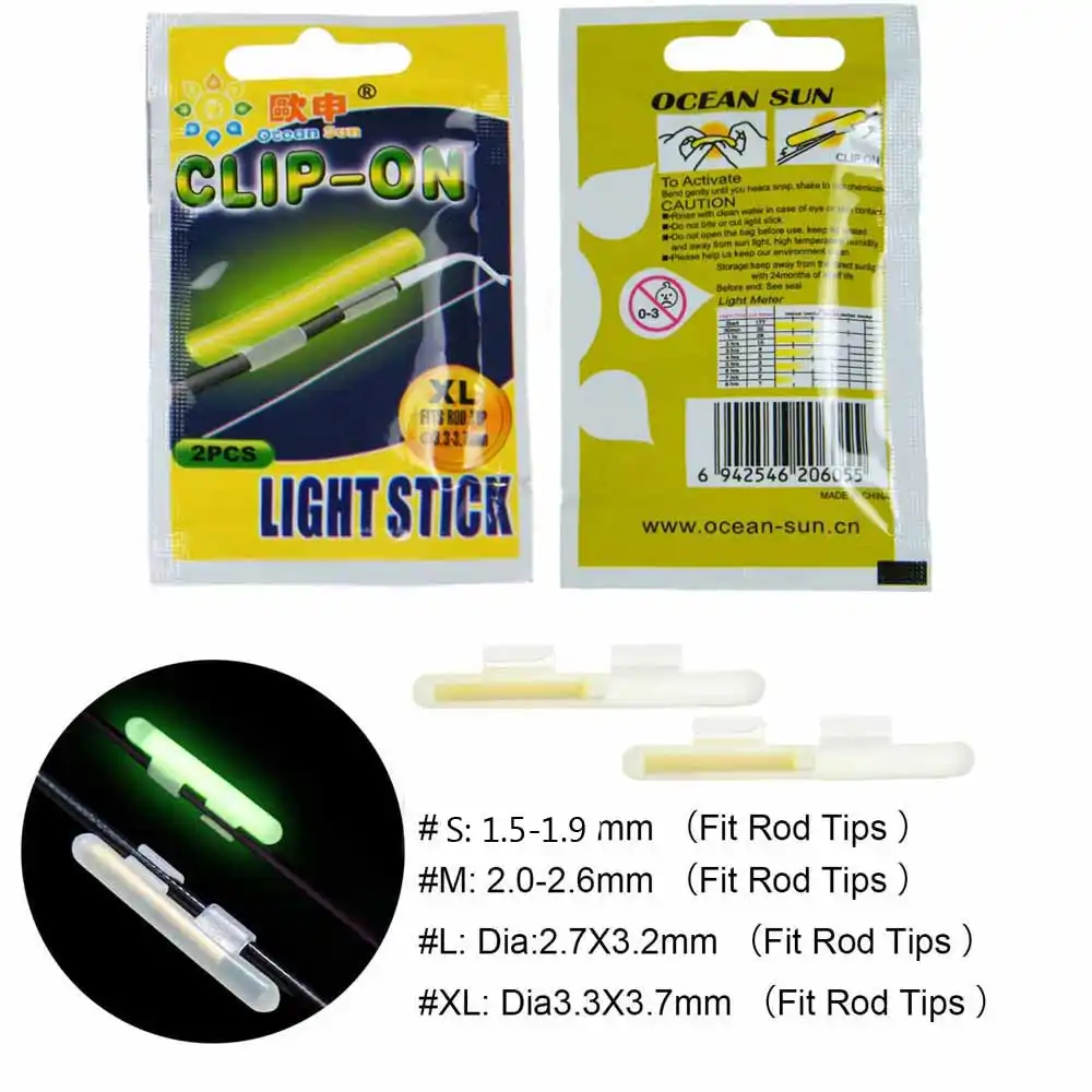 10Pcs Fishing Light Stick Clip on Rod Tip Night Fishing Fluorescent Sticks V1G8
