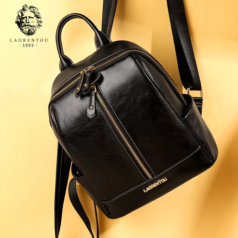 

LAORENTOU Brand Women Genuine Leather Backpack Multiple Ways Casual School Bag Purse Shoulder Bag for Teenager Girls