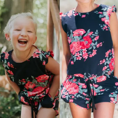 2018 mutter Und Tochter Passenden Mama Strampler Kleidung Mädchen Bluse Hot Pant Set Overall Familie Outfits Blumendruck Playsuits