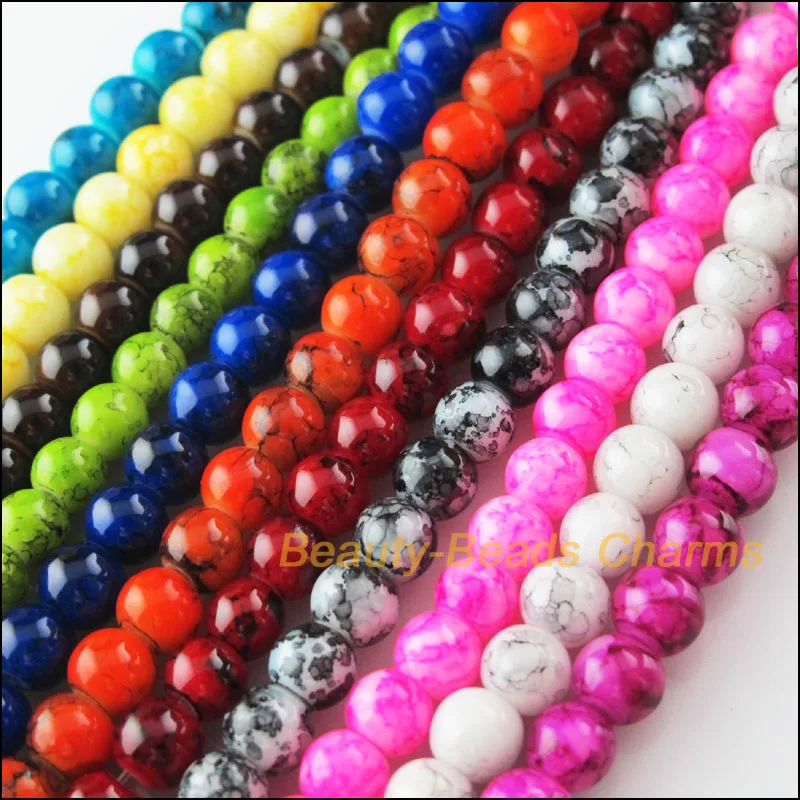 

50Pcs Loose Chic Round Ball Glass Spacer Beads Charms Mixed Colors 6mm