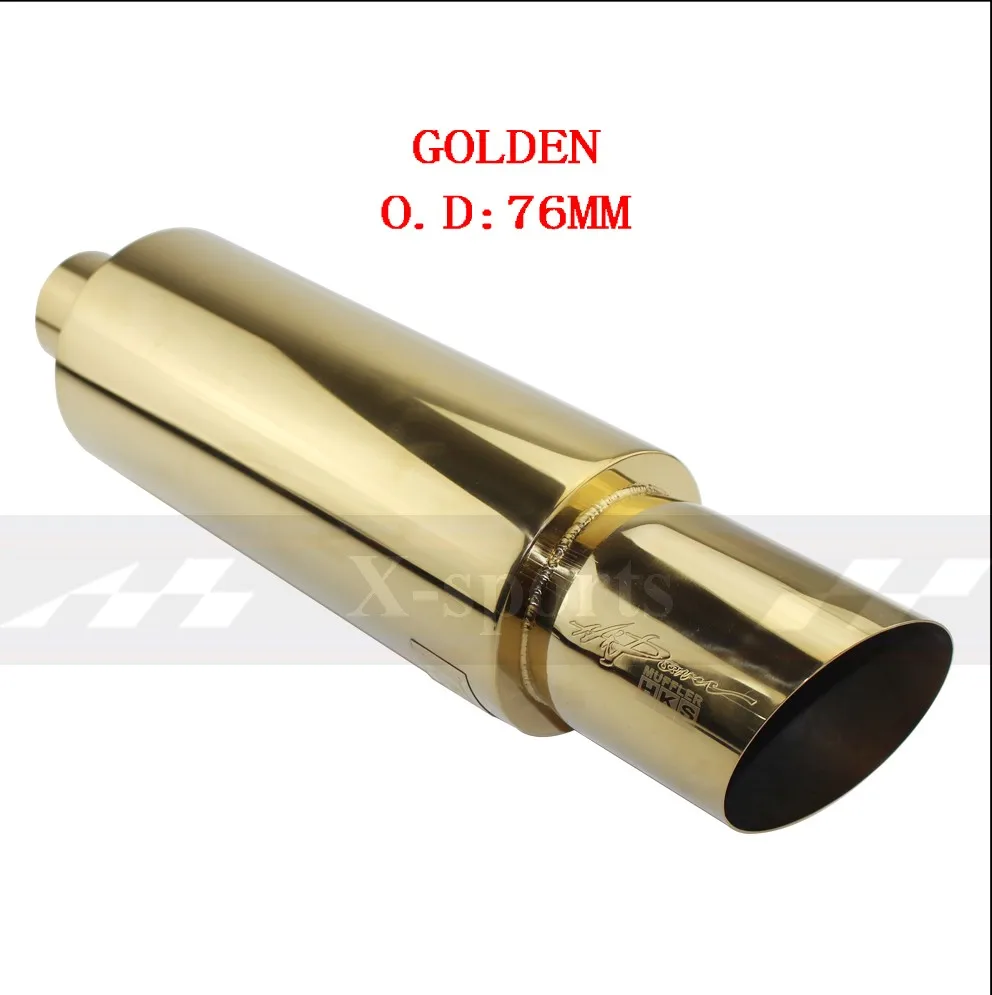 Car Styling Exhaust System Pipe Tail Universal Racing Muffler High Quality Stainless Steel 2.5"3"To 4" Mufflers oblique - Color: golden O.D 76MM