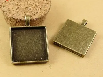 

20pcs 25mm 1 inch square Antique Bronze Cabochon Pendant Base, Square pendant setting (3020018)