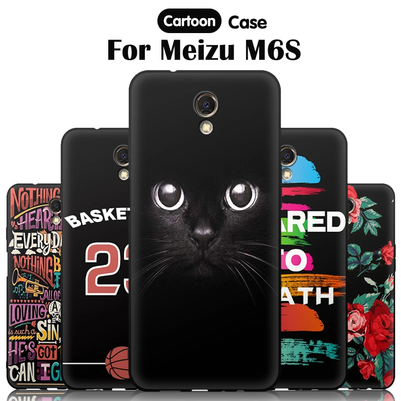 meizu back cover JURCHEN Black Matte Soft Tpu Silicone Case For Meizu M6S 5.7" Cute Cartoon Printing Luxury Back Bags For Meizu M6S Case Cover cases for meizu belt