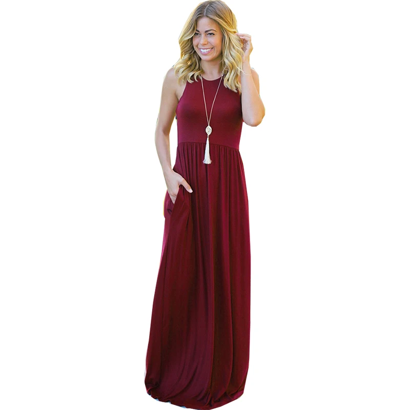 

Women summer dresses 2019 Europe hot sleeveless off shoulder new solid color long maxi dress Vestidos dropshipping KF1608