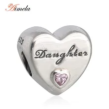 AIMELA Sólida Plata de ley 925 Alfabeto Cartas Hija Amor Del Corazón Granos Del Encanto Para La Joyería Que Hace Fit Pandora Pulseras DIY