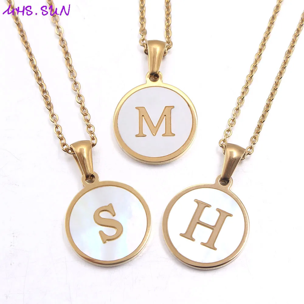 MHS. SUN новейший золотой цвет 26 ожерелья с буквой Алфавит оболочки кулон ожерелье Мода цепи ожерелье для женщин мужчин ювелирные изделия 1 шт