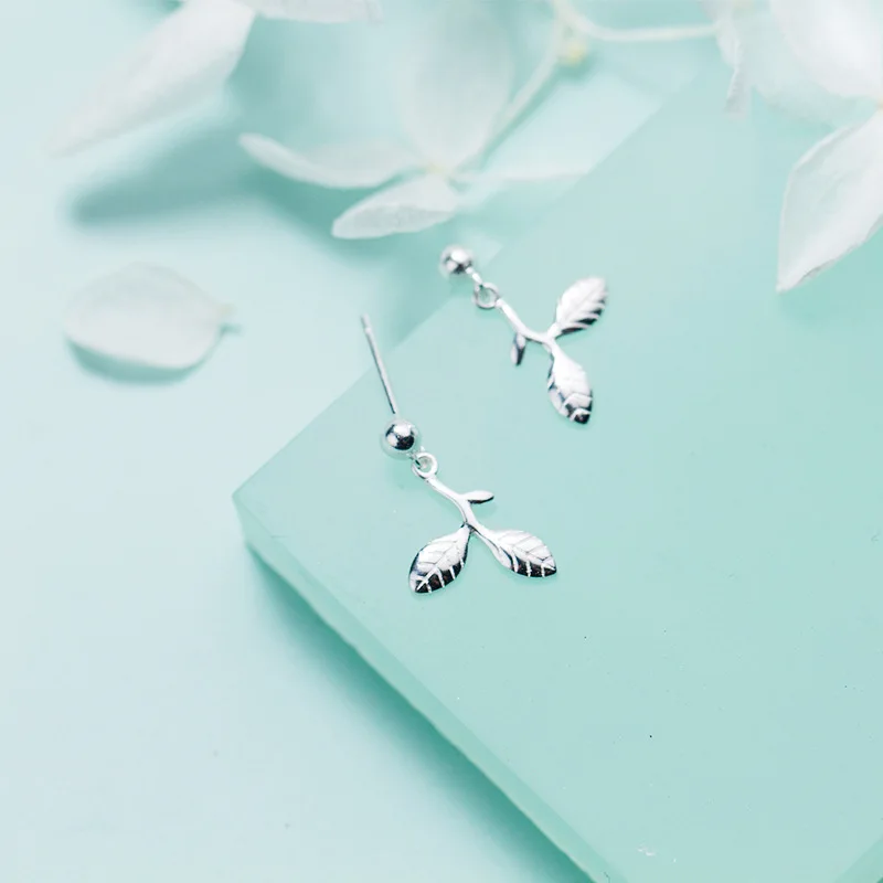 

MloveAcc Real 925 Sterling Silver Sparkling Leaves Drop Earrings for Women Compatible with Jewelry Authentic Fashion Gift