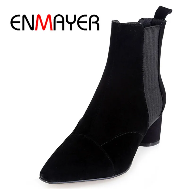 

ENMAYER Ladies Ankle Boots Fashion boots Size 34-39 Autumn Winter Casual Pointed Toe Thick High Heels Shoes women Slip on CR506
