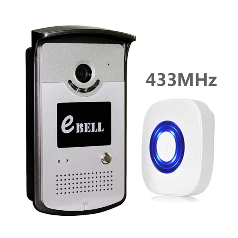 

Ebell 433Mhz  720p WIFI Doorcam IR Wide Angle CMOS Sensor Wireless Doorbell Two Way Audio/Video/Mobile View IP Indoor Camera