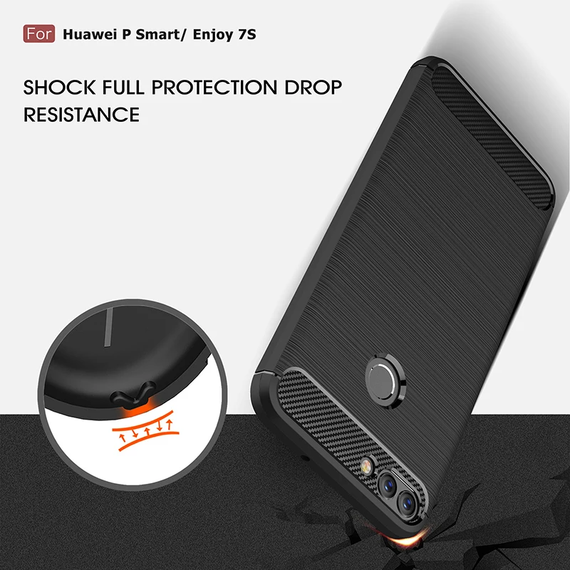 هواوي P الذكية حالة غطاء P الذكية TPU سيليكون الوفير المضادة للصدمة لينة ألياف الكربون الهاتف حالات غطاء ل هواوي P الذكية/التمتع 7 S