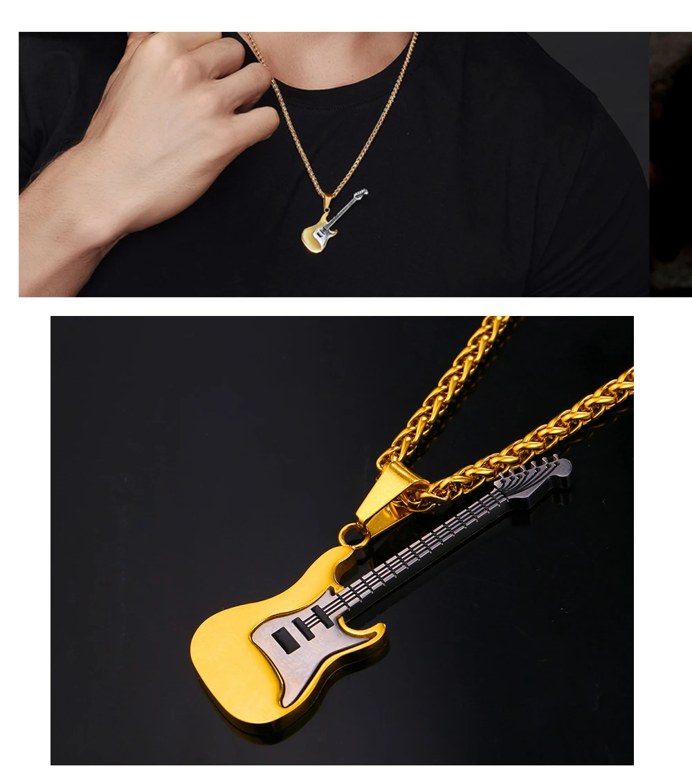 Электрогитара подвески и ожерелья серебряного цвета из нержавеющей стали для мужчин Панк Рок Музыка Ювелирные изделия персонализированный подарок GP2102B